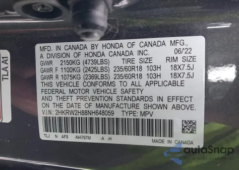 2022 Honda Cr-V Awd Ex-L z USA, uszkodzony, nr VIN 2HKRW2H88NH648059